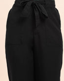 Camla Barcelona  Belted Waist Black Solid Trousers