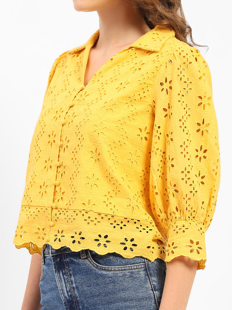 Madame Schiffli Mustard Yellow Regular Shirt