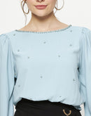 Camla Turquoise Embellished  Top For Women