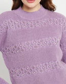 Madame Cable Knit Embellished Lilac Sweater