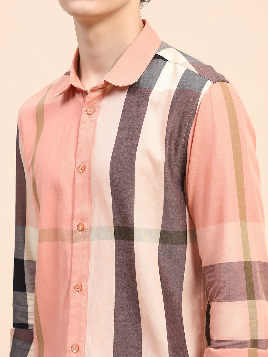 Camla Barcelona Chequered Peach Regular Shirt