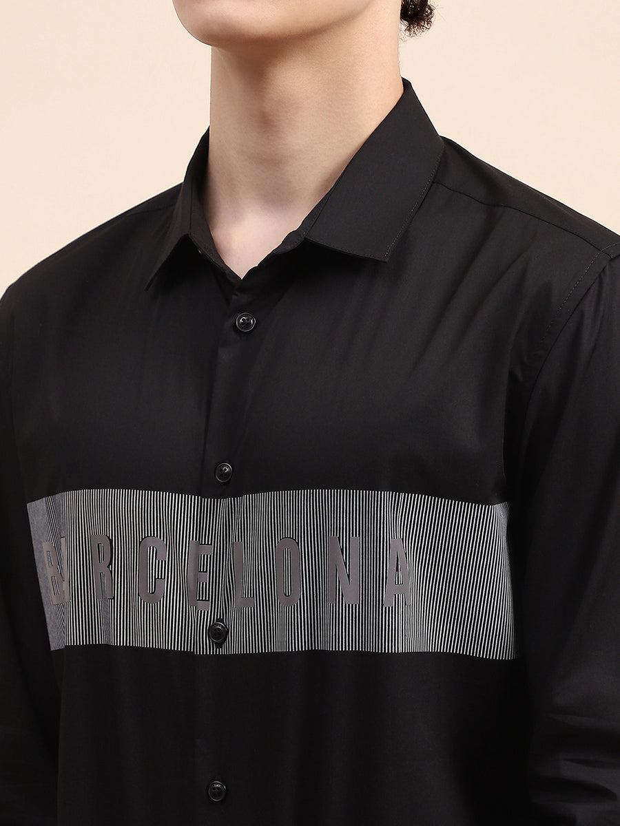 Camla Barcelona Logo Printed Black Button Down Shirt