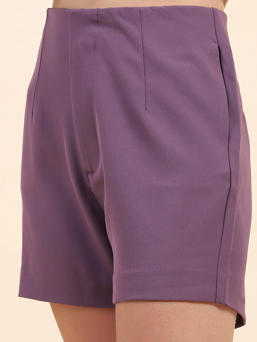 Camla Barcelona Solid Purple Slant Pocket Shorts