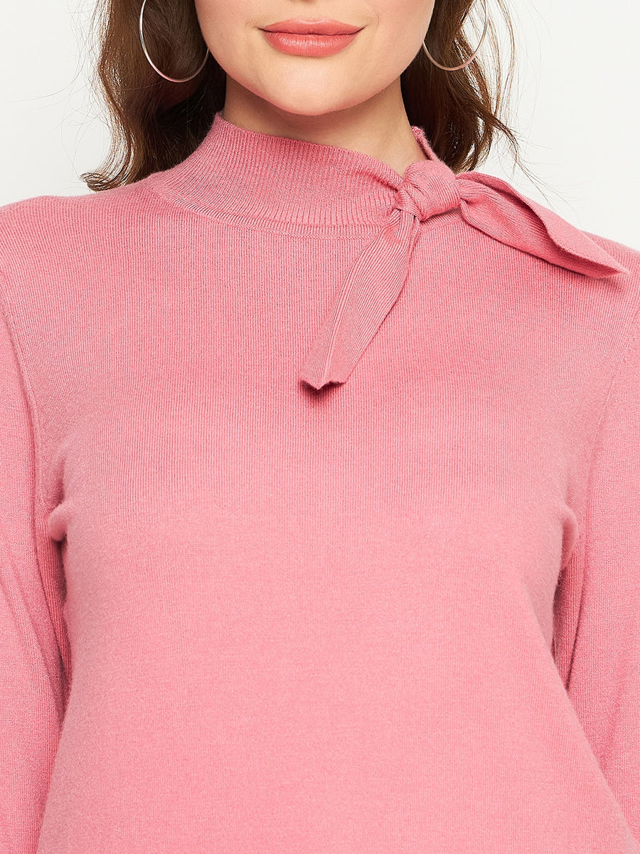 Madame Pink Tie-Up Neck Sweater