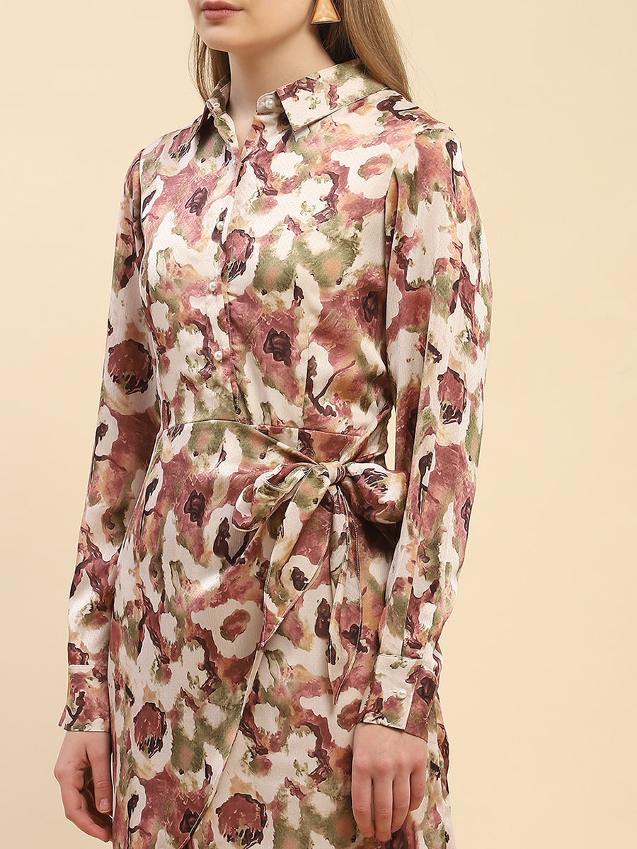 Camla Barcelona Abstract Print Beige Wrap Around Dress