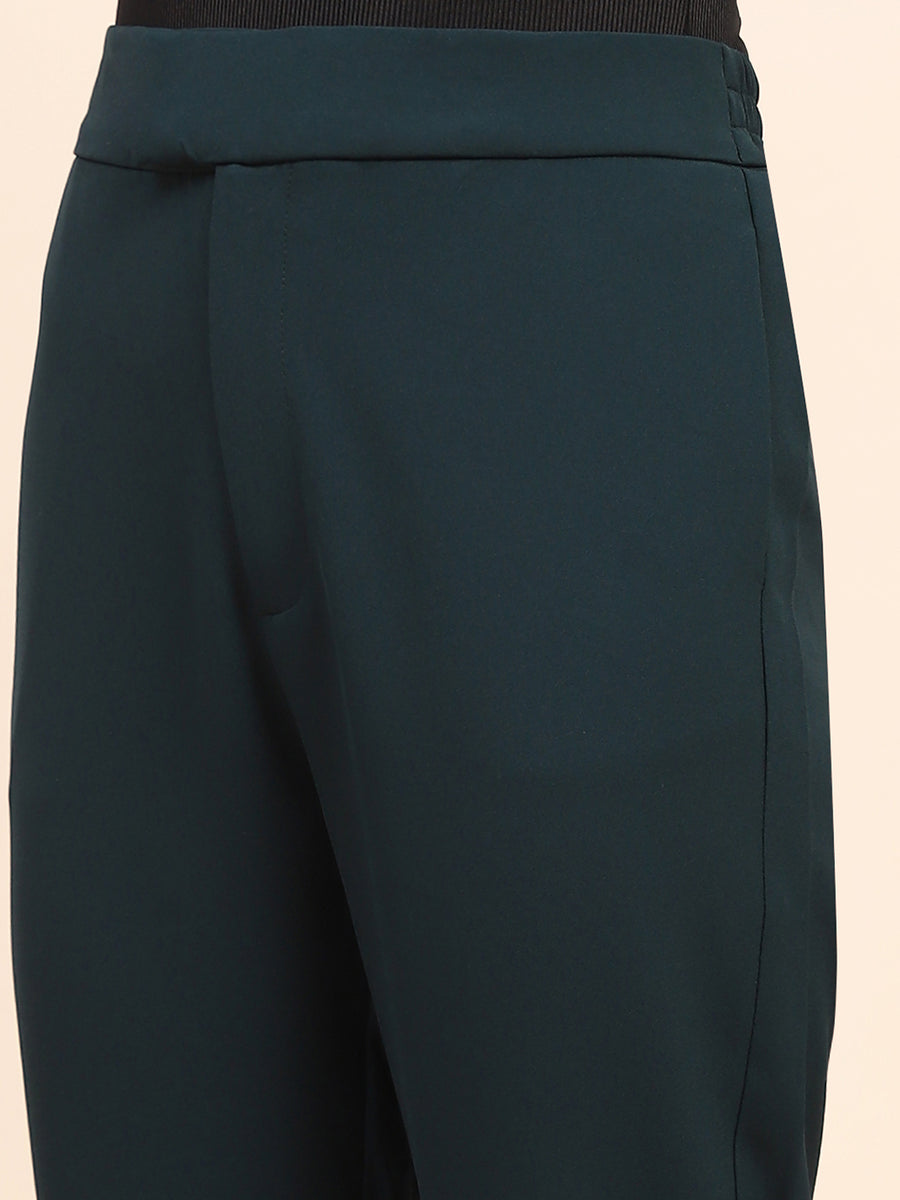 Camla Barcelona Side Slit Salem Blue Straight Fit Trousers