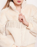 Camla Barcelona Fringe Adorned Off-White Sweatshirt