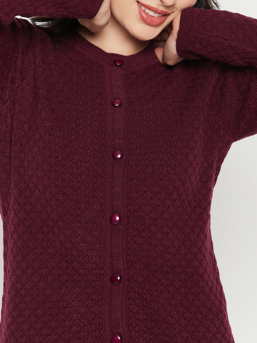 Madame Buttoned Solid Wine Cardigan