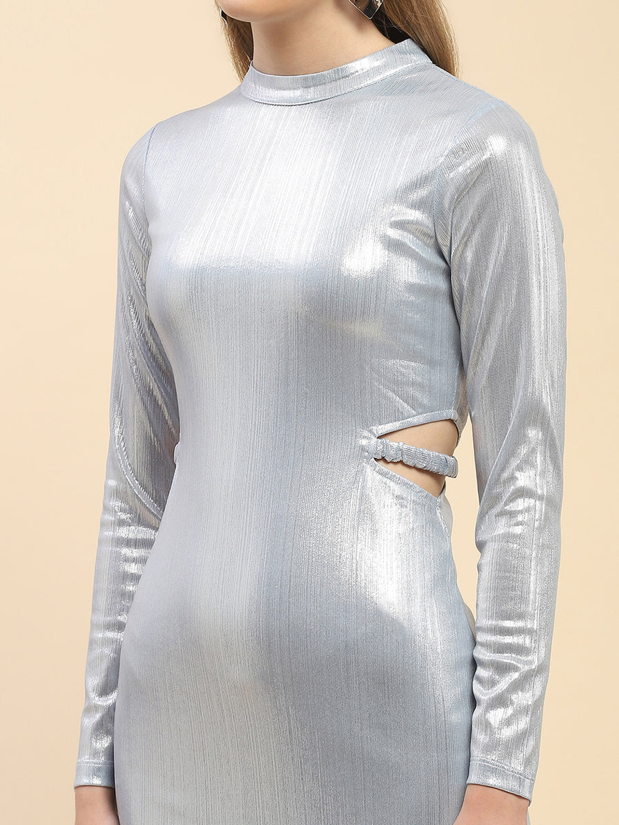 Camla Barcelona Metallic Silver Cut Out Bodycon Dress