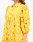 Madame Schiffli Mustard Yellow Tiered Shirt Dress