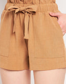 Camla Barcelona Ruffle Tie Waist Tan Shorts