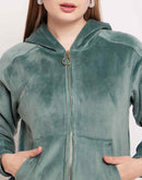 Camla Barcelona Green Hooded Velour Sweatshirt