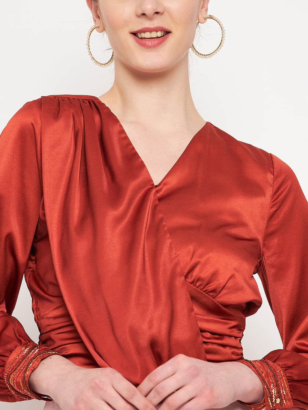 Camla Barcelona Rust  Satin Top For Women