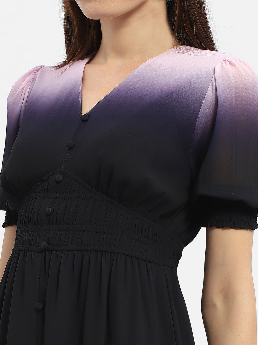 Madame Ombre Effect Black V-Neck Maxi Dress