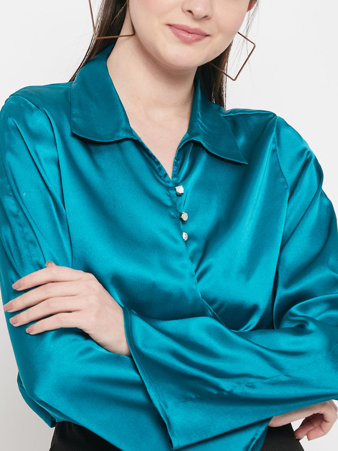 Camla Barcelona Green Satin Top For Women
