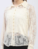 Madame Pleated Cuff Off-White Lace Shirt