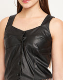 Madame Black Faux-Leather Sweetheart Neck Crop Top