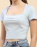 Camla Barcelona Square Neck White Ribbed Crop Top
