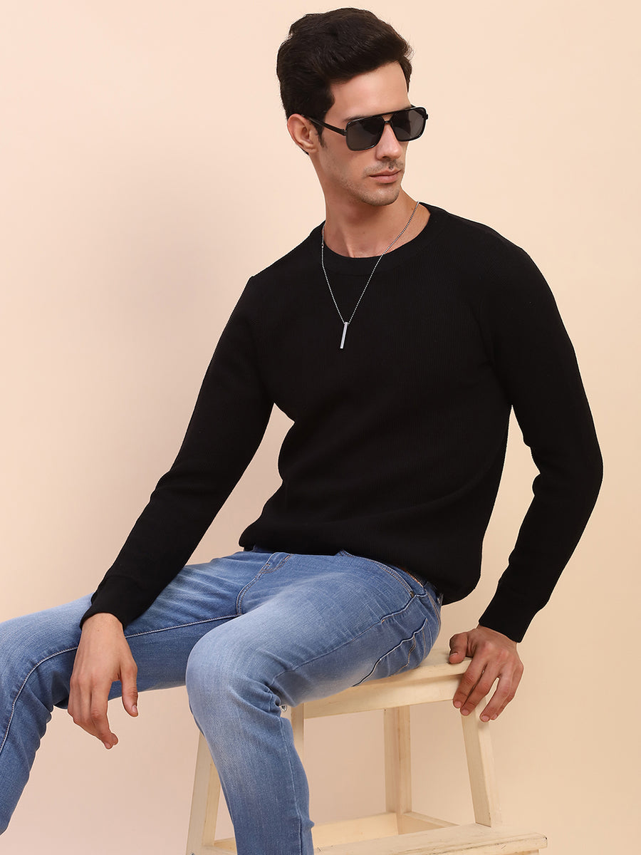 Camla Barcelona Crew Neck Solid Black Sweater