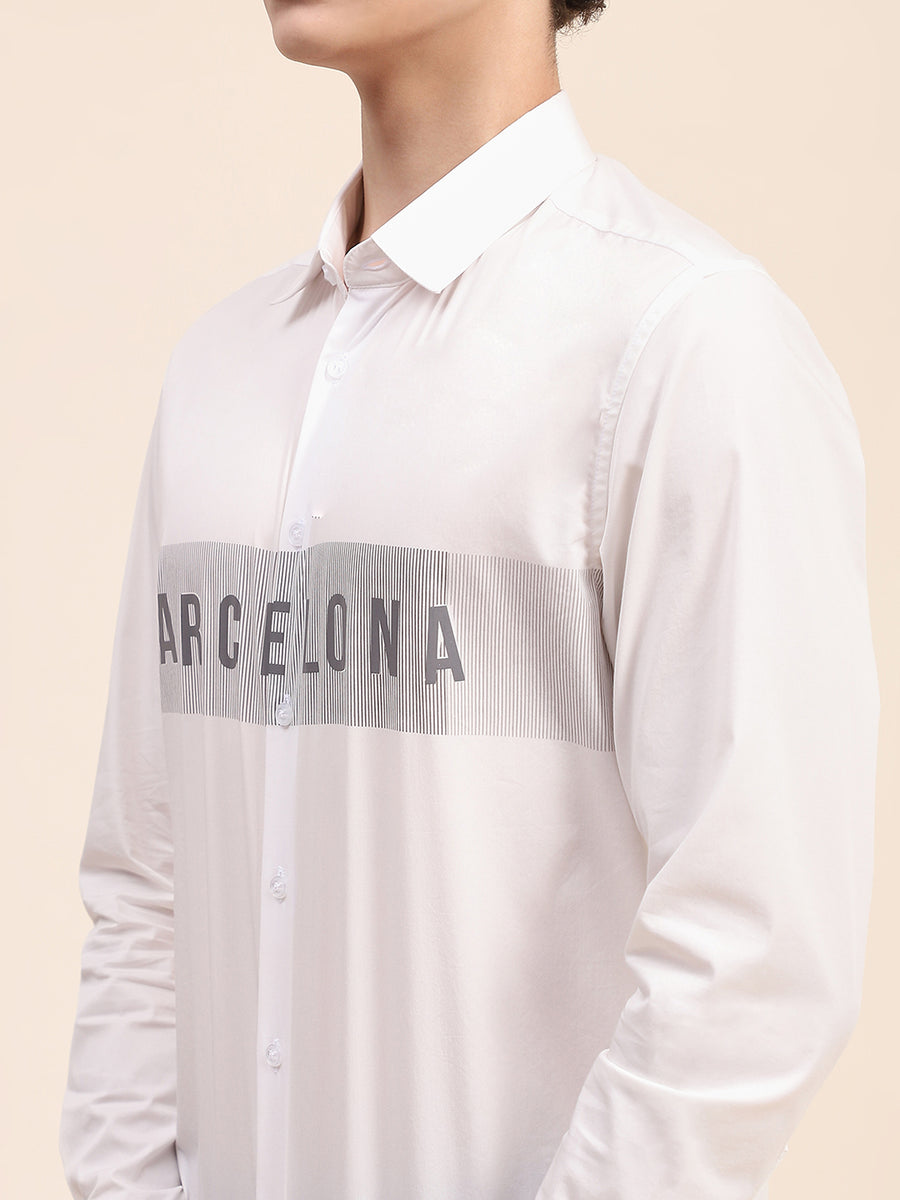Camla Barcelona Logo Printed White Button Down Shirt
