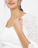 Camla White Sweetheart Neck Top For Women