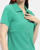 Madame Textured Green Half Sleeve Shirt