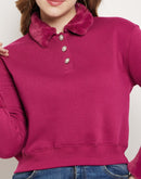 Madame Plum Faux Fur Collared Crop Sweatshirt