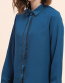 Camla Barcelona Embellished Marinetal Teal Regular Shirt