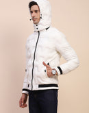 Camla Barcelona Puffed Textured White Zipped Jacket