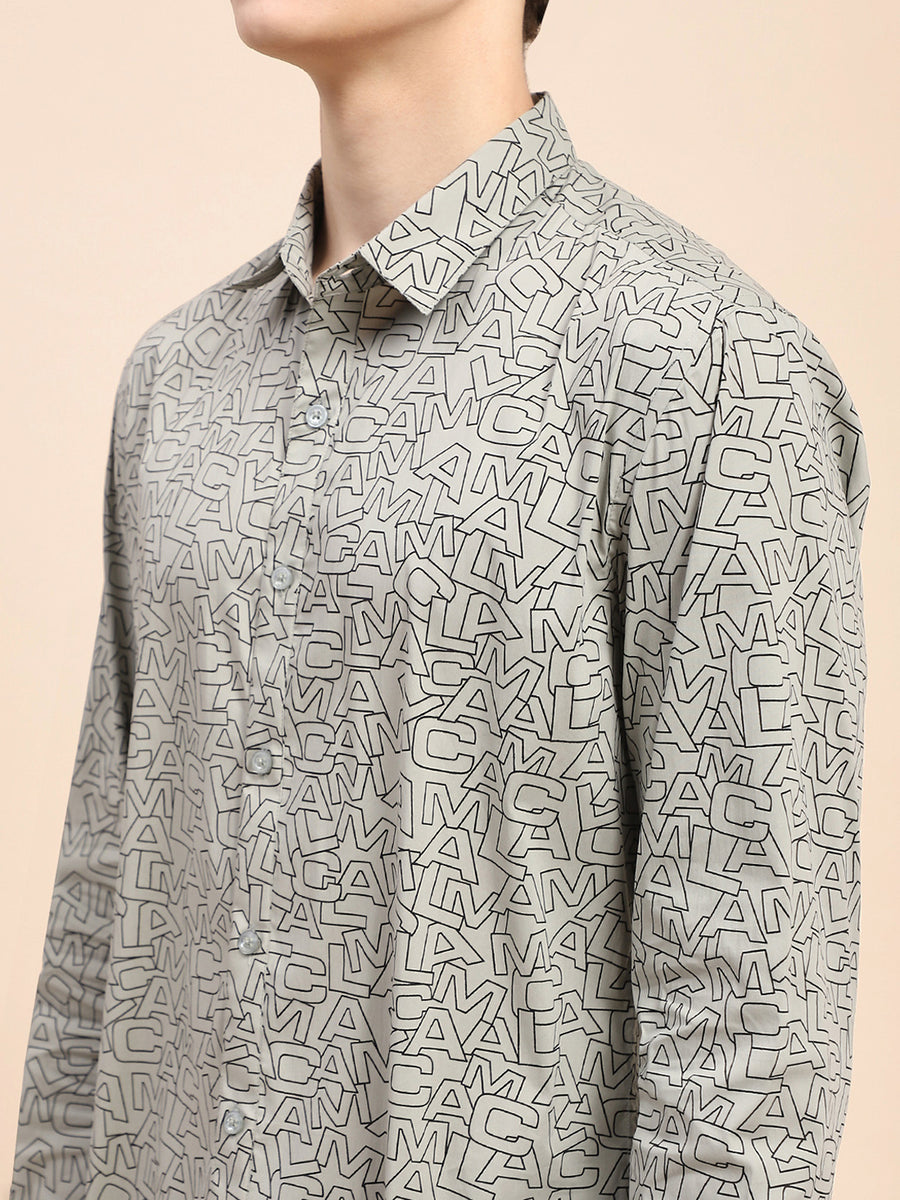 Camla Barcelona Typography Sage Green Regular Shirt