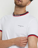 Camla Barcelona Men’s Red Detail Round Neck White T-Shirt