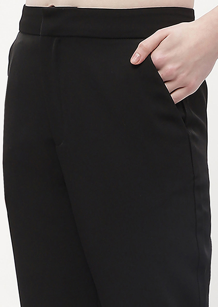 Madame Solid Black Straight Fit Trouser