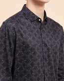 Camla Barcelona Printed Navy Blue Button Down Shirt