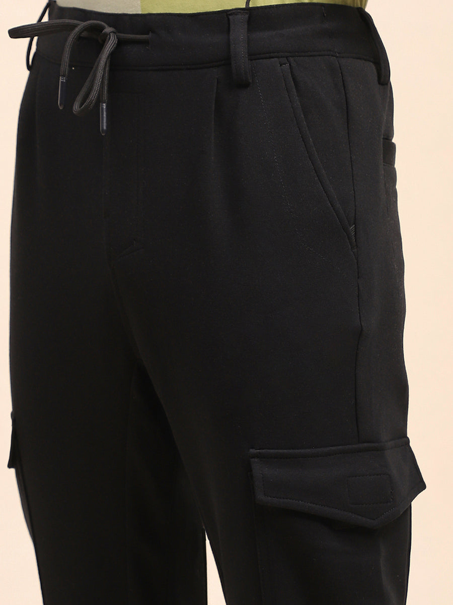 Camla Barcelona Solid Black Cargo Track Pants