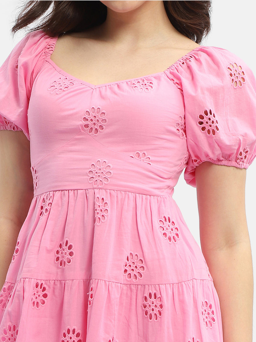 Madame Shanaya Kapoor Schiffli Pink Sweetheart Neck Dress