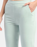 Madame Solid Green Flared Trousers