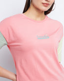 Madame Colourblocked Baby Pink Drop Down Shoulder T-shirt