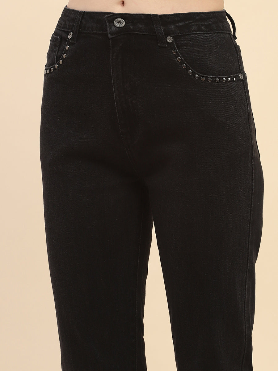 Camla Barcelona Embellished Black Straight Fit Jeans