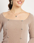 Camla Barcelona U-Neck Beige Corduroy Bodyon Dress