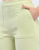 Madame Solid Lemon Green Straight Fit Trouser