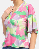 Madame Floral Print Pink Flutter Sleeve Top
