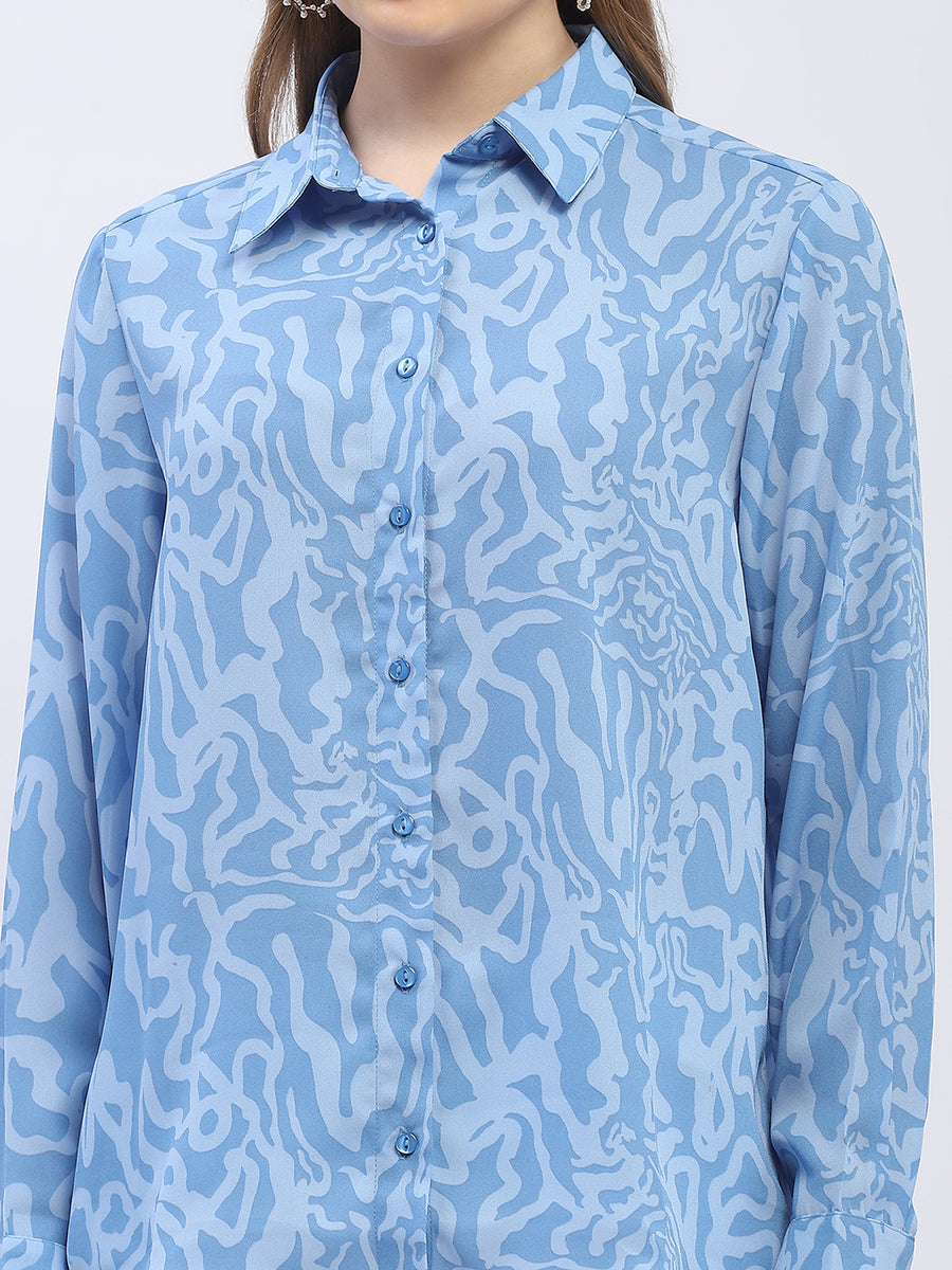 Madame Abstract Print Blue Regular Shirt