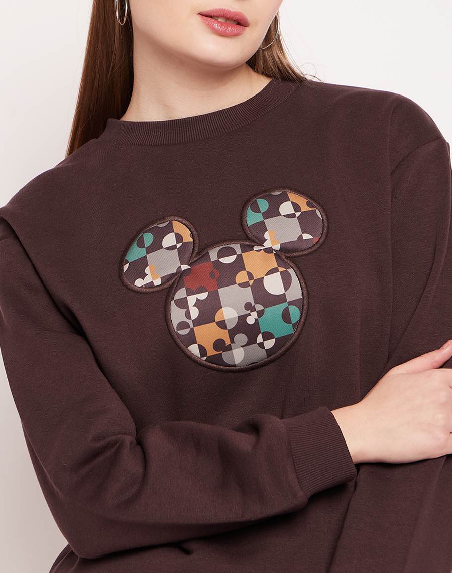 Camla Barcelona Disney Graphic Print Coffee Brown Sweatshirt
