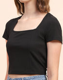 Camla Barcelona Square Neck Black Ribbed Top