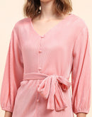 Camla Barcelona Tie-Waistband Dusty Pink Dress With Lettuce Hem