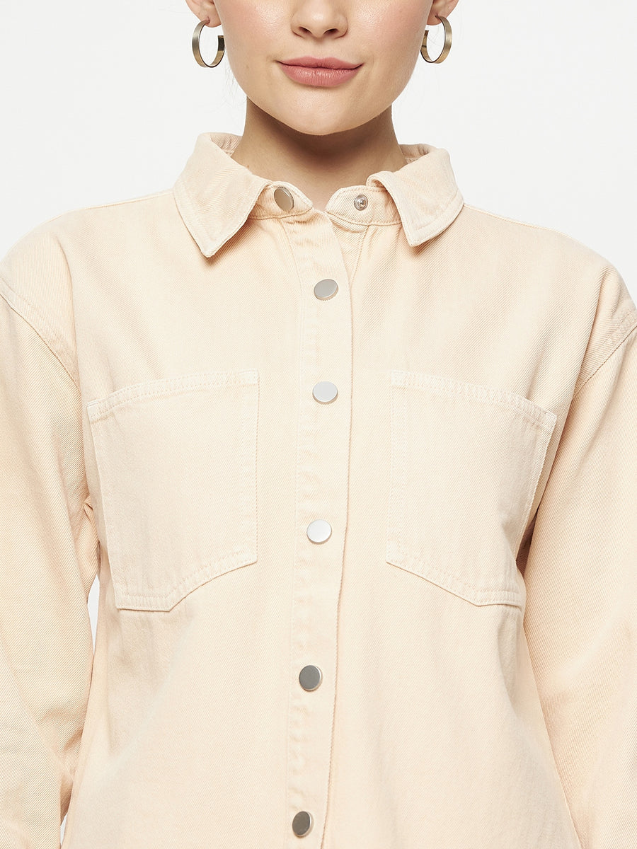 Camla Peach Solid Jacket For Women