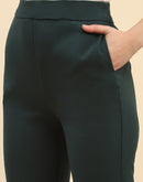 Camla Barcelona Solid Emerald Green Flared Trouser