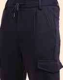 Camla Barcelona Solid Navy Blue Cargo Track Pants