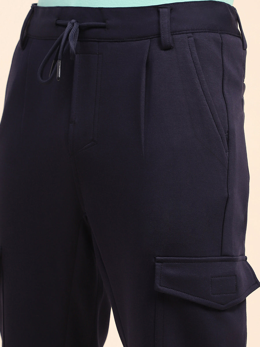 Camla Barcelona Solid Navy Blue Cargo Track Pants