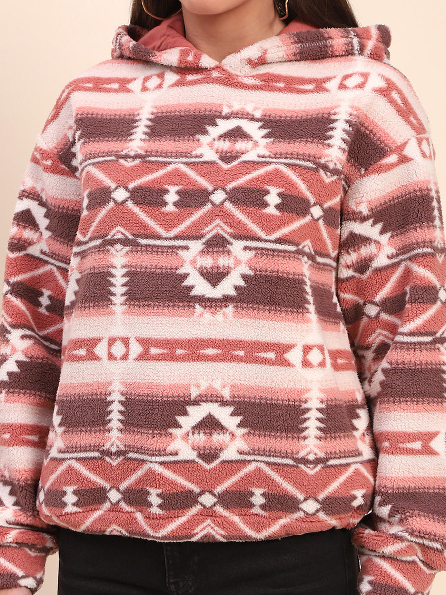Camla Barcelona Aztec Print Hooded Brown Sweatshirt